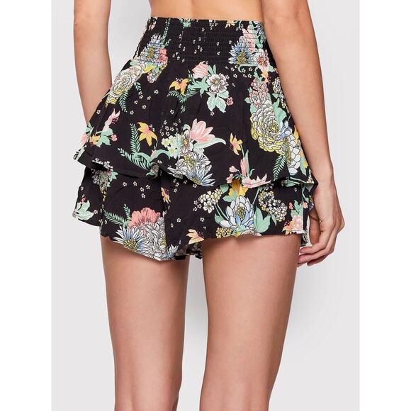 Maaji Black Floral Smocked Waist Ruffle Skort Medium - Picture 3 of 9